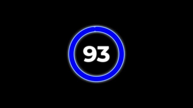 Circle countdown timer animation from 95 to 0 second animation on black background with alpha channel.95 second countdown timer.Countdown video 4k video.