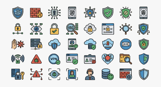 Cybersecurity and IT Protection Icons