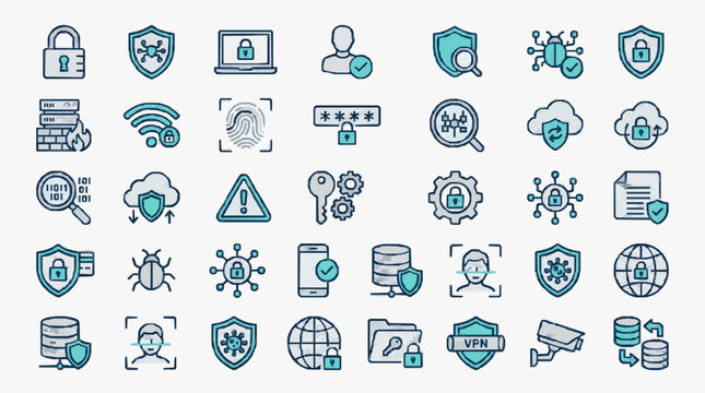 Cybersecurity and IT Protection Icons Set