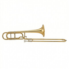 Obraz premium Trombone instrument in shiny brass color on white background 