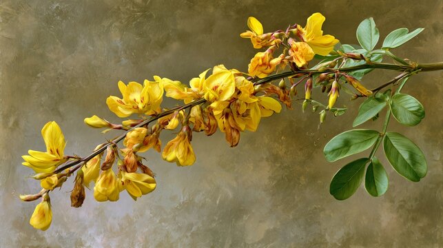 Vibrant Yellow Rattlebox Crotalaria Retusa Flowers in Soft Color Tones