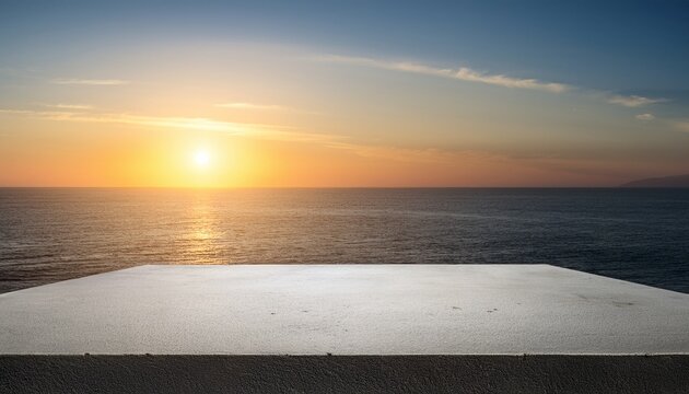 Palco Vazio De Concreto Com Vista Para O Mar No Por Do Sol Fundo De Mockup Em Branco Para Apresentacao Automotiva Ou De Produtos
