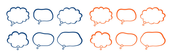 Obraz premium Two toned set of hand drawn thought bubbles and speech balloons on transparent background