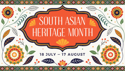 South Asian heritage month banner with intricate floral folk art patterns © vectyx2