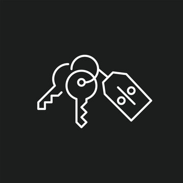 Minimalist Keychain Keys with Discount Price Tag Line Icon, Modern Real Estate Rental Property Promotional Sale, Car Lease Interest Rate Reduction, and Locksmith Service Coupon Vector Illustration.