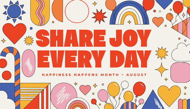 Colorful retro style graphic design with positive message and icons