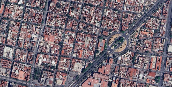 Mexico City Dense Urban Grid Satellite View, Cuauht&eacute;moc CDMX