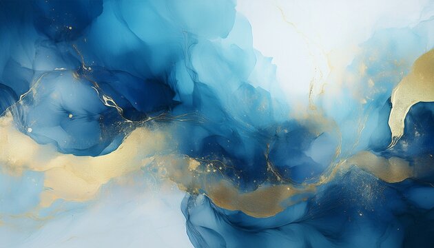 Pintura En Tonos Azul Con Dorado Con Efecto De Acuarela Humo Y Marmol Con Transparencias Fondo Abstracto Piso O Piedra De Ceramica En Marmol