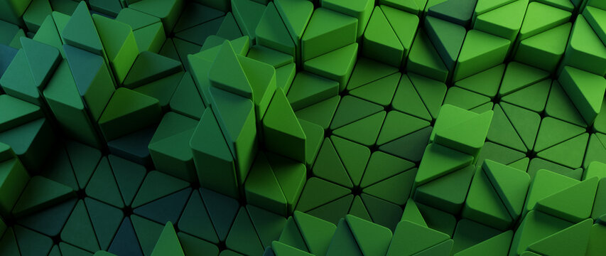 Abstract Green Triangular Relief Texture with Connecting Black Lines Modern Geometric Digital Art Background Concept