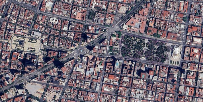 Paseo de la Reforma Satellite View, Mexico City Historic Boulevard