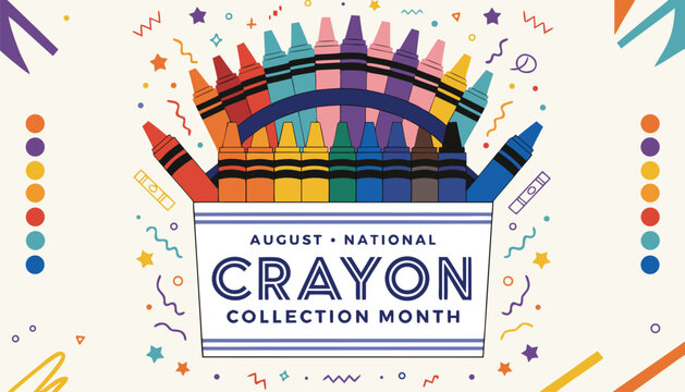 Colorful wax crayons arranged in a box for national crayon month
