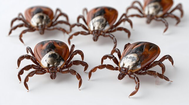 American Dog Ticks Dermacentor variabilis on White Background - Detailed Veterinary Parasite Photography
