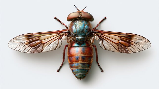 Bloodsucking Horse Fly on White Background - Detailed Insect Macro Photography