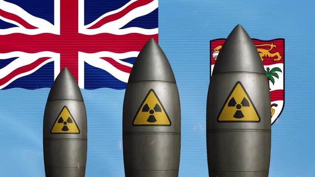 Nuclear missiles against fiji flag background: geopolitical tension and national security concept warhead