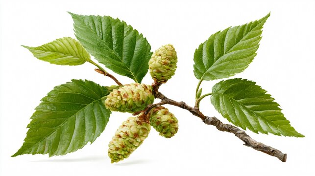 Isolated Branch from Grey Alder Tree on White Background for Design Projects