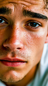 Close-up of a man's face with a serious expression