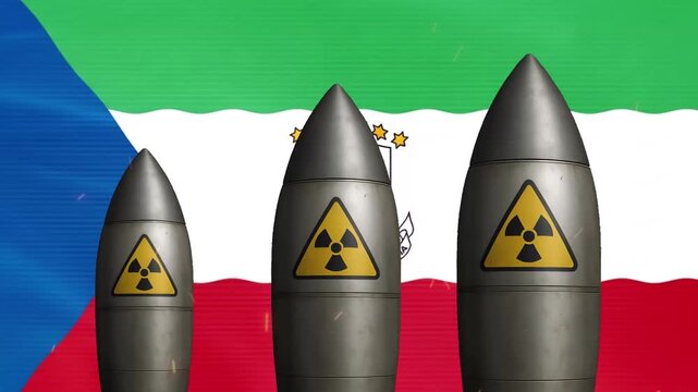 Nuclear missiles with equatorial guinea flag background, concept of national, security and global defense