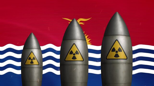 Nuclear missiles against kiribati flag background, geopolitical tension and, national security concept