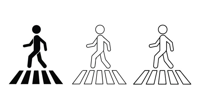 Three Pedestrians Crossing a Street on a Zebra Crosswalk in an Urban City Scene.