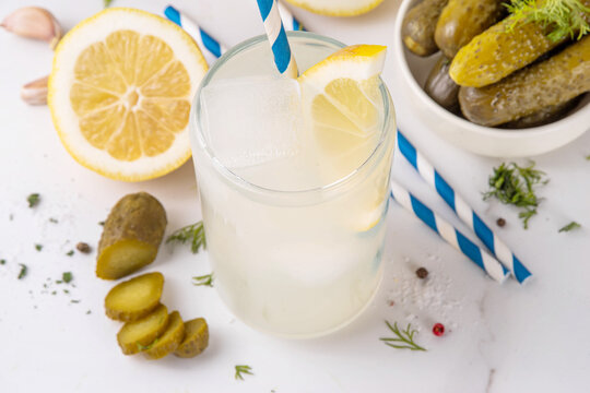 Homemade dill pickle lemonade