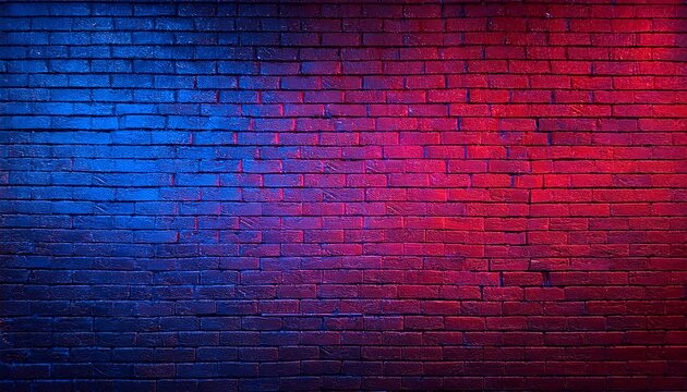 neon light on brick walls that are not plastered background and texture lighting effect red and blue neon background