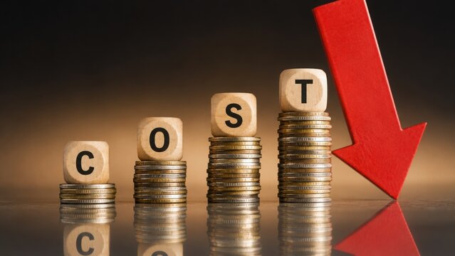 Decreasing costs with a downward arrow