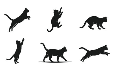 Fototapeta premium Six black cat silhouettes in various poses