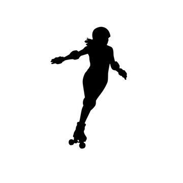 Roller derby skater solid black silhouette character vector illustration logo symbol icon sign on white background design.