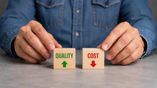 Business concept of increasing quality and decreasing cost