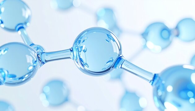 光を受けて美しく輝く透明ブルーの分子ネットワークをモチーフにした抽象背景。クリスタルガラスのような透明感と上品な色彩が、美容液や化粧水、フェイスマスク、導入美容液などの広告イメージに調和し、高級感と先進性を兼ね備えたコスメブランド向けビジュアルを演出します。ジェネレーティブAI