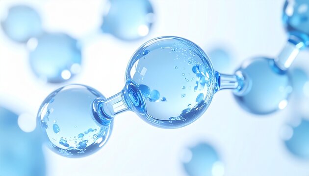 ガラスのような透明感を持つアイスブルーの分子構造。美容科学やバイオサイエンスを表現した化粧品広告向け背景素材。ジェネレーティブAI