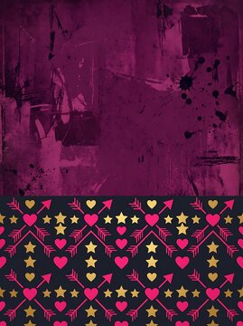 netbook cover with playful hearts and stars in a top-down perspective on a pink and yellow background. fashion and technology theme, editorial and educational use.