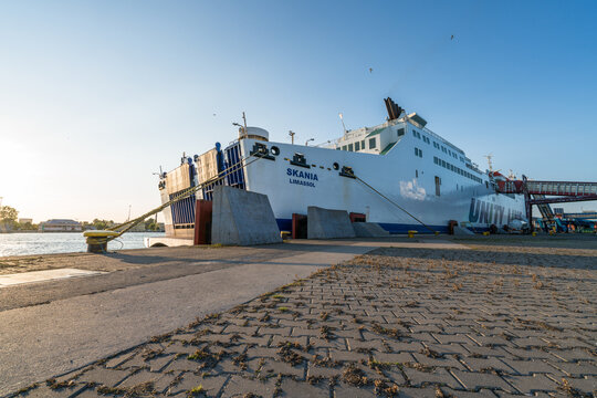 MS Skania ferry at the port of Świnoujście. Scania is a fast ropax ferry operated by Unity Line on its Świnoujście-Ystad route. She was built in 1995 by Schichau Seeb
