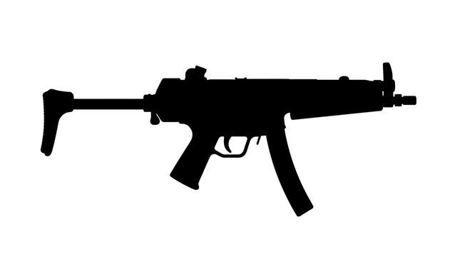 Submachine Gun Silhouette Against A White Background