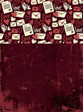 nostalgic netbook cover adorned with hearts and envelopes, top-down perspective on abstract digital background, digital design, paint, -themed, possibly.