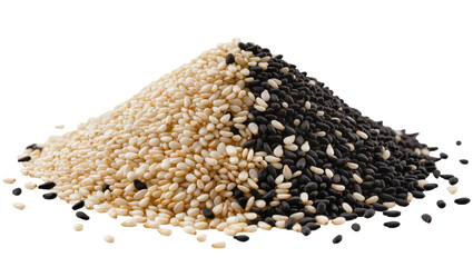 Isolated pile of black and white sesame seeds arranged in a striking contrast, healthy food ingredient © Ioana