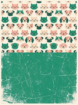 Pastel Cat Face Pattern Textile