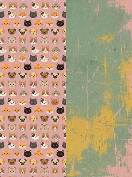 Cat pattern collage with distressed background