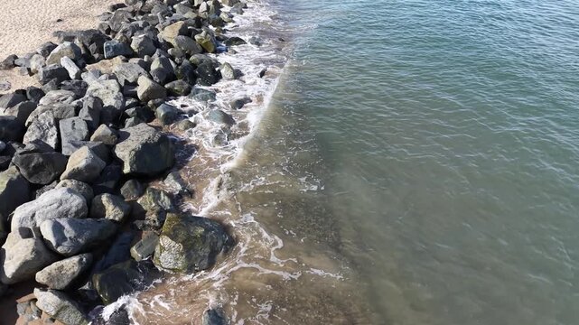 4K Aerial View of Rock Shoreline at Old Bar Courtown Wexford Ireland