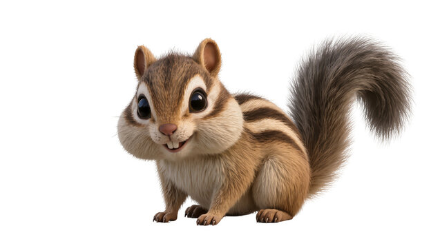 Isolated happy chipmunk with a cute smile, puffed cheeks, and soft furry texture looking