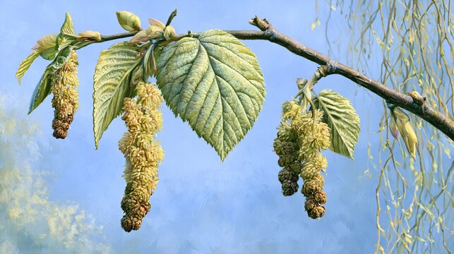 Blooming Gray Alder Tree in Spring - Soft Colours Landscape