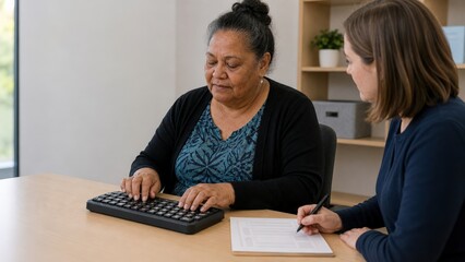 Obraz premium Digital Accessibility Audit Older Larger Facilitator Pacific Islander