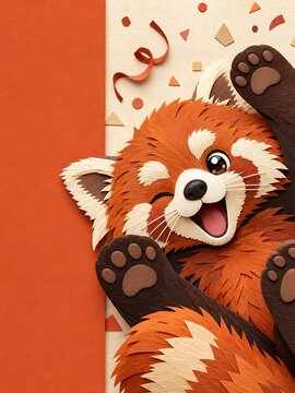 Cute red panda toy on orange background