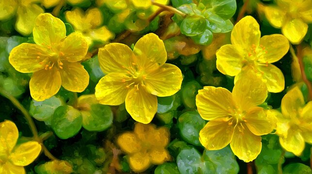 Vibrant Golden Creeping Jenny Lysimachia Nummularia Flowering Yellow