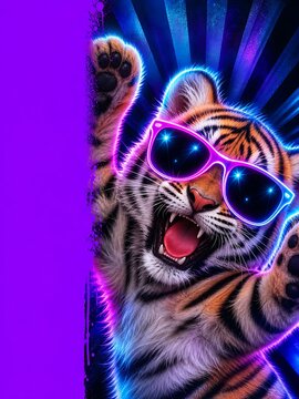 Tiger Cub in Neon Sunglasses