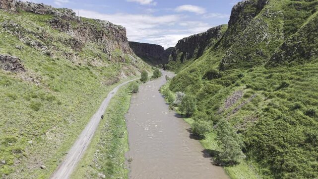 Cinematic Drone Footage of Akyaka Canyon in Akyaka Kars Turkey Eastern Anatolia Rocky Natural Landscape