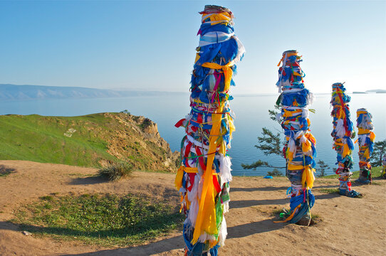 Lake Baikal in May. A sacred site near the village of Khuzir on Olkhon Island.