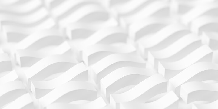 Modern minimal white background wave height displaced rectangles or boxes grid with selective focus, polygon pattern background wallpaper banner