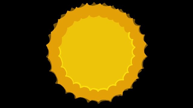 Dynamic golden badge with space for content on a black background. Cartoon sun inspired stock animation in Full HD.