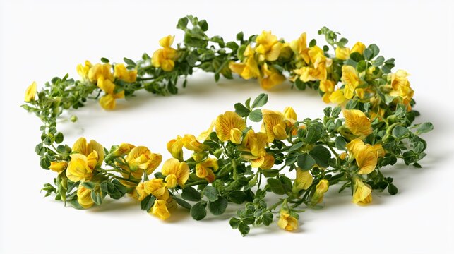 Bright Yellow Crotalaria Retusa Flowers on Clean White Background